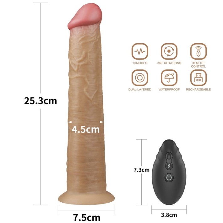 Vibrator Realistic Din Silicon Dublu-stratificat Nature Cock Rotator, Bronz, 25 Cm 8