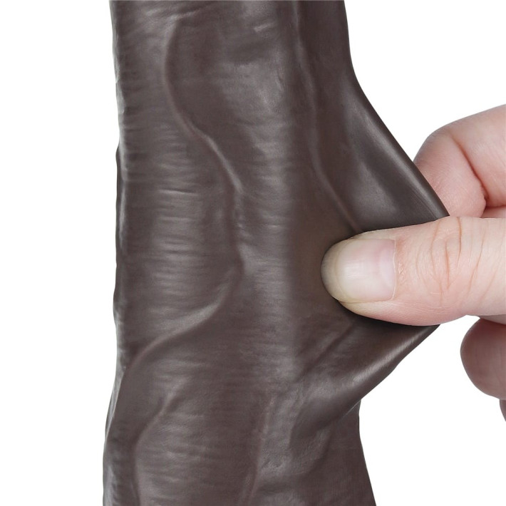 Dildo Realistic Sliding Skin Dual Layer Ii, Brun Inchis, 21.5 Cm 9