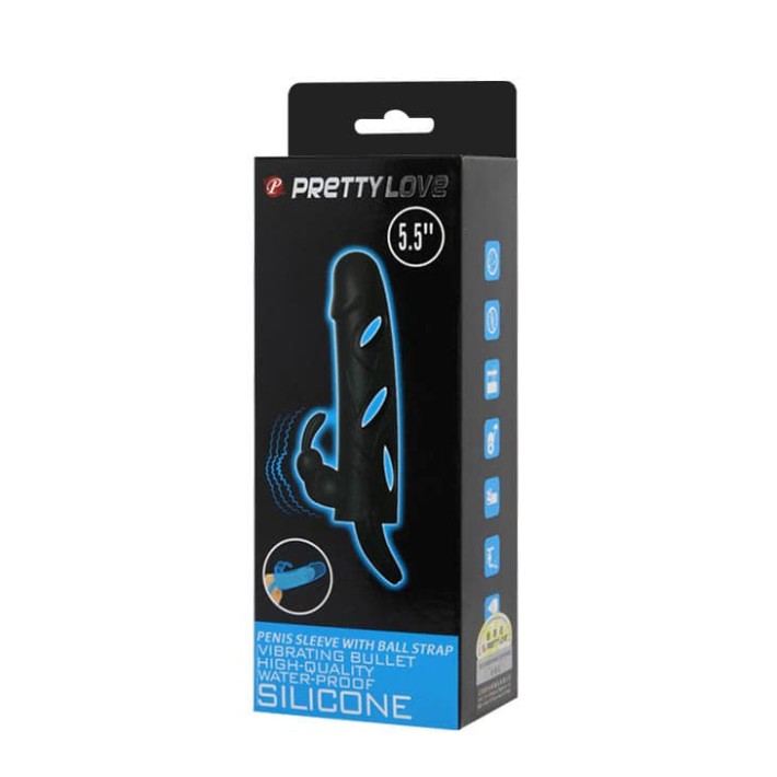 Manson / Extensie Penis Cu  Rabbit Si Vibratii, Negru, 14 Cm 3