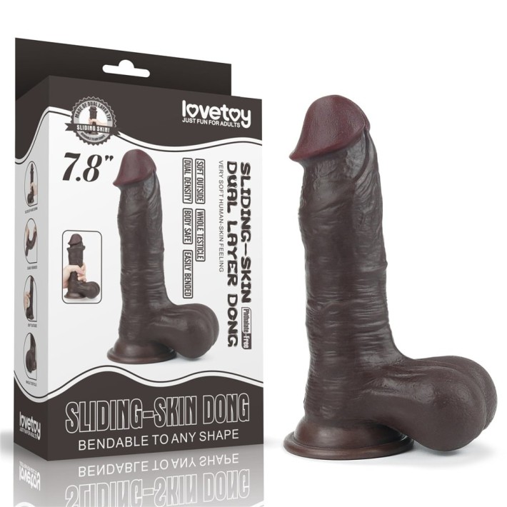 Dildo Ultra-realistic Dublu-stratificat Sliding Skin, Brun, 19.8 Cm 6