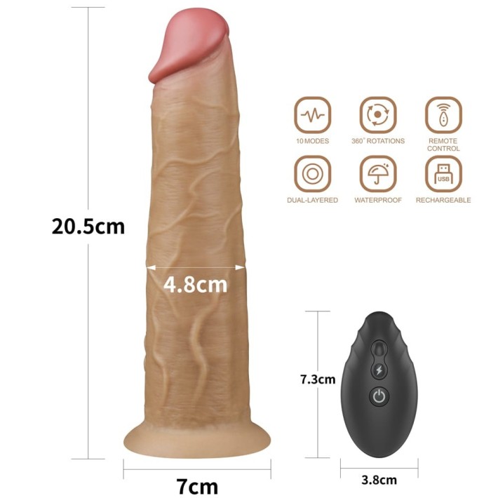 Vibrator Realistic Din Silicon Dublu-stratificat Nature Cock Rotator, Bronz, 20 Cm 9