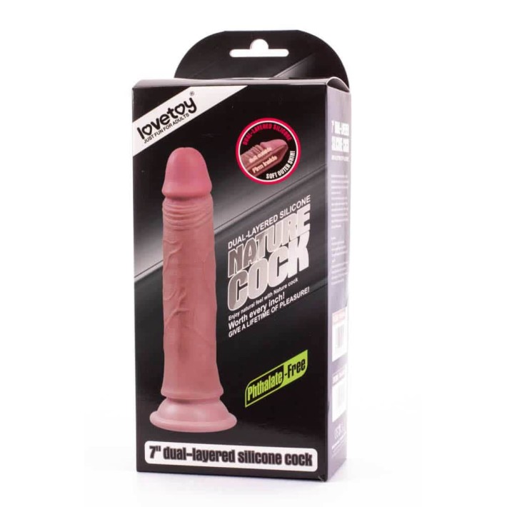 Dildo Realistic Din Silicon Dublu-stratificat, Natural, 17.7 Cm 4