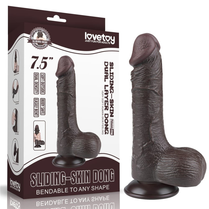 Dildo Realistic Sliding Skin Dual Layer Iii, Brun Inchis, 19 Cm 13