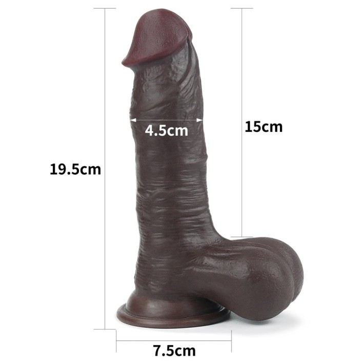 Dildo Ultra-realistic Dublu-stratificat Sliding Skin, Brun, 19.8 Cm 2