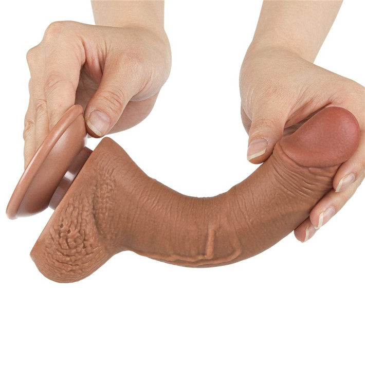 Dildo Realistic Sliding Skin Dual Layer I, Brun Deschis, 19 Cm 7