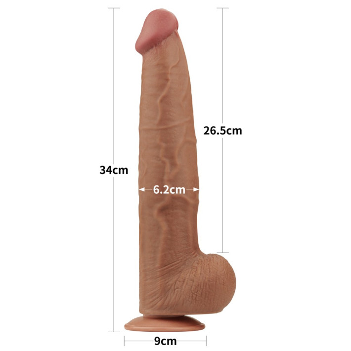 Dildo Ultra Realistic King Sized Sliding Skin Dual Layer Dong, Brun, 34 Cm 7