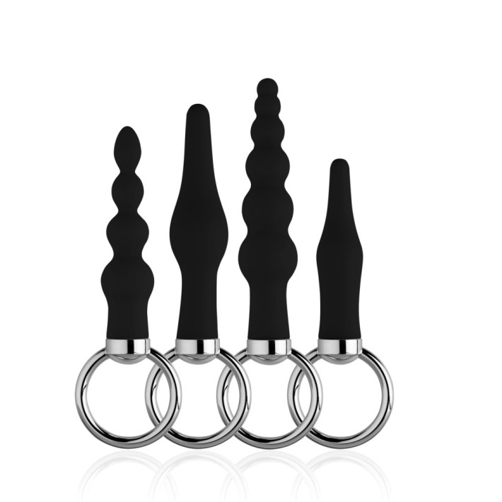 Kit Dopuri Anale Silcon Cu Inele Metalice Back Up, Negru, 4 Buc. 2