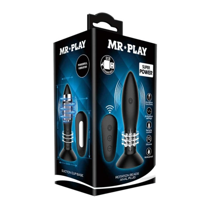 Dop Anal Cu Vibratii Si Bile Rotative Mr. Play, Negru, 13 Cm 5