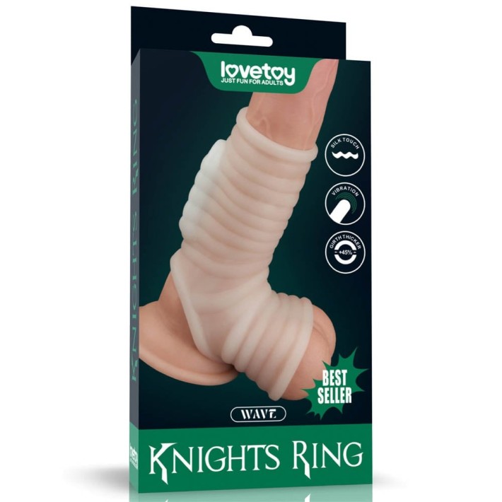 Inel / Manson Penis Cu Vibratii Vibrating Silk Knights Ring With Scrotum Sleeve, Alb 7