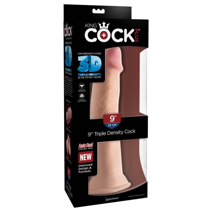 Dildo Clasic Cu Ventuza King Cock Triple Density, Natural, 22.5 Cm 2