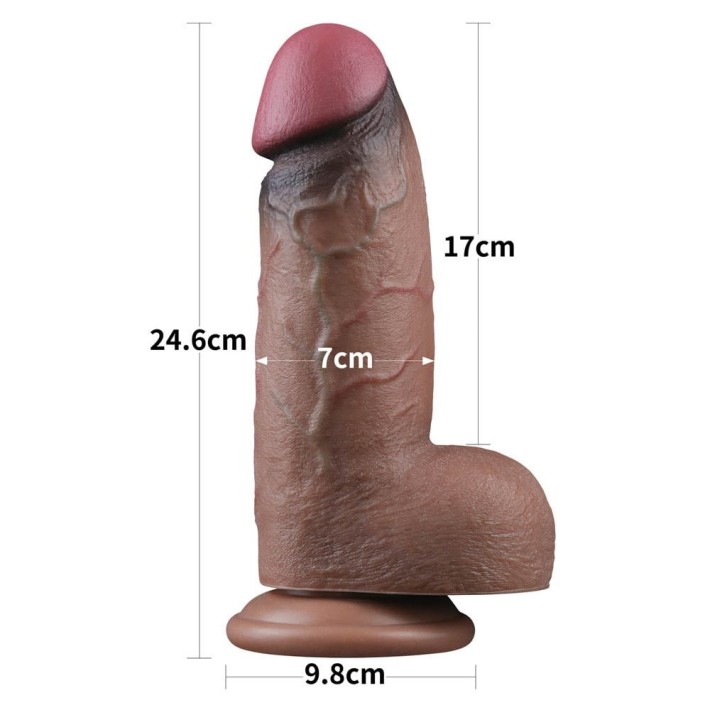Dildo Realistic Dual Layered Silicone Cock Xxl, Brun, 24.5 Cm 9
