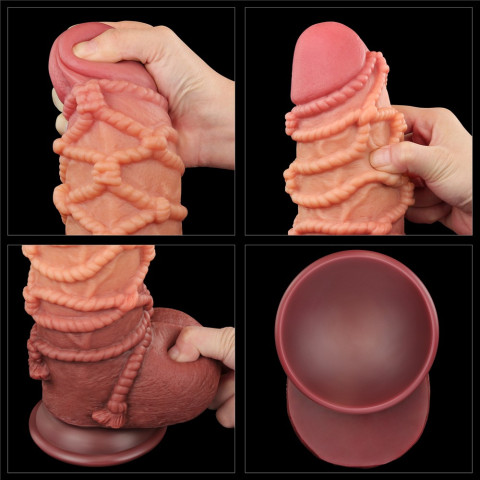 silicone, Dildo Realistic Extra Texturat Din Silicon Platinum Dublu-stratificat, Natural, 24 Cm, pasiune.ro
