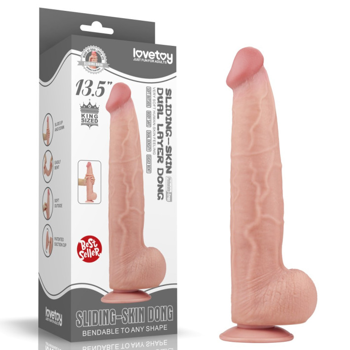 Dildo Ultra Realistic King Sized Sliding Skin Dual Layer Dong, Natural, 34 Cm 15