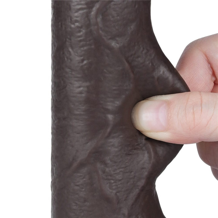 Dildo Realistic Sliding Skin Dual Layer, Brun Inchis, 17.5 Cm 10