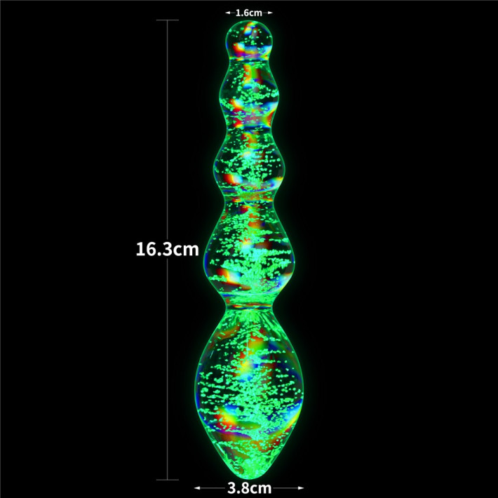 Dildo Fosforescent Din Sticla Borosilicata Glow-in-the-dark Twilight Gleam Slim Fantasy, Multicolor Tantalizing Orbs, 16 Cm 7