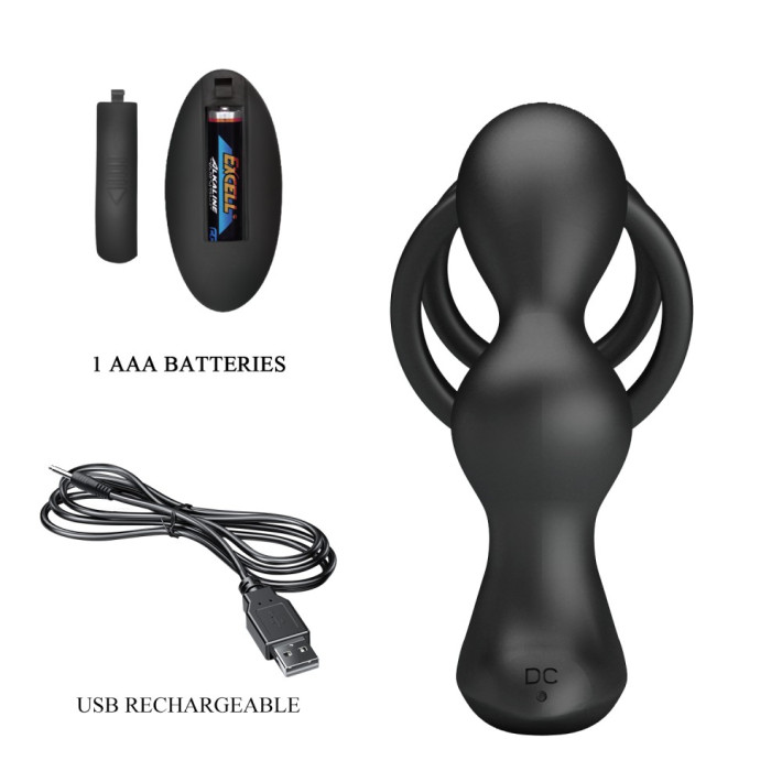 Dop Anal Cu Inel Penis Si Vibratii Marshall, Negru, 9 Cm 5