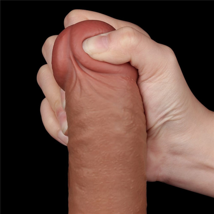 Dildo Realistic Sliding Skin Dual Layer, Brun Deschis, 24 Cm 2