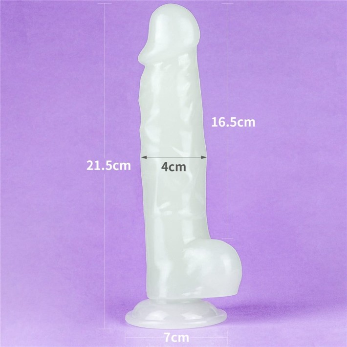 Dildo Clasic Fosforescent Lumino Play, Alb, 21.5 Cm 2