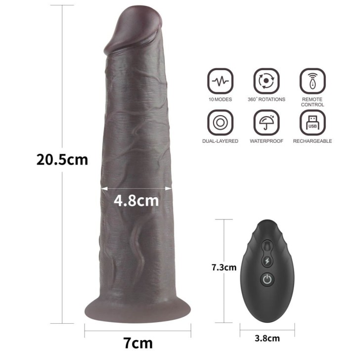 Vibrator Realistic Cu Rotatii Dual Layered Silicone Rotator, Brun, 20.5 Cm 8