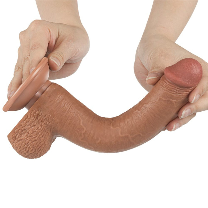 Dildo Realistic Sliding Skin Dual Layer, Brun Deschis, 22.5 Cm 8