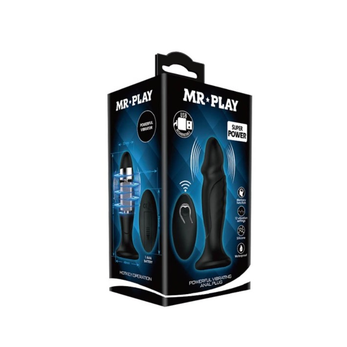 Dop Anal Cu Vibratii Mr. Play Super Power I, Negru, 12 Cm 7