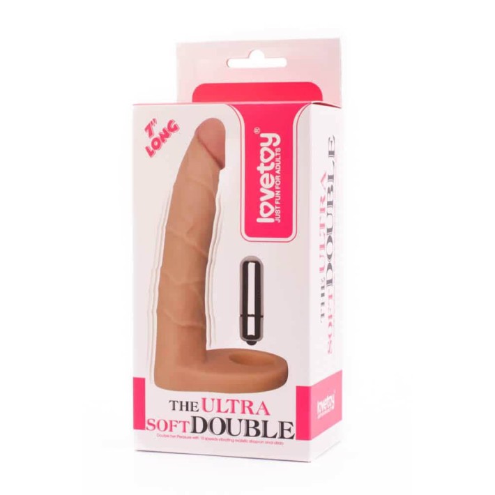 Strap-on Anal Cu Vibratii The Ultra Soft Double, Natural, 17.7 Cm 3