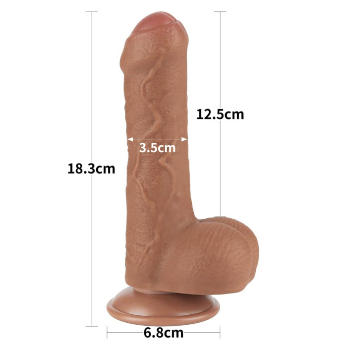 Dildo Realistic Sliding Skin Dual Layer, Brun Deschis, 17.5 Cm 5