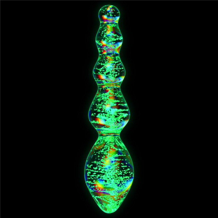 Dildo Fosforescent Din Sticla Borosilicata Glow-in-the-dark Twilight Gleam Slim Fantasy, Multicolor Tantalizing Orbs, 16 Cm 6