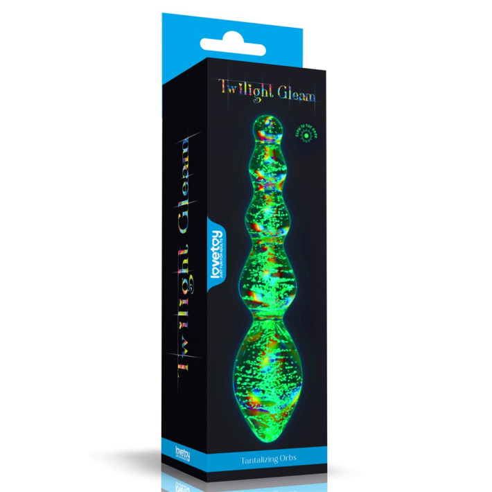 Dildo Fosforescent Din Sticla Borosilicata Glow-in-the-dark Twilight Gleam Slim Fantasy, Multicolor Tantalizing Orbs, 16 Cm 8