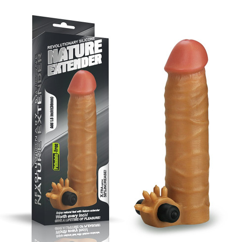 silicone, Manson Marire Penis Cu Vibratii Nature Extender, Brun, +3.5 Cm, pasiune.ro