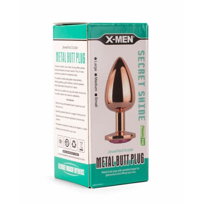 Dop Anal Cu Bijuterie Secret Shade Metal L, Auriu + Roz, 9.5 Cm 4