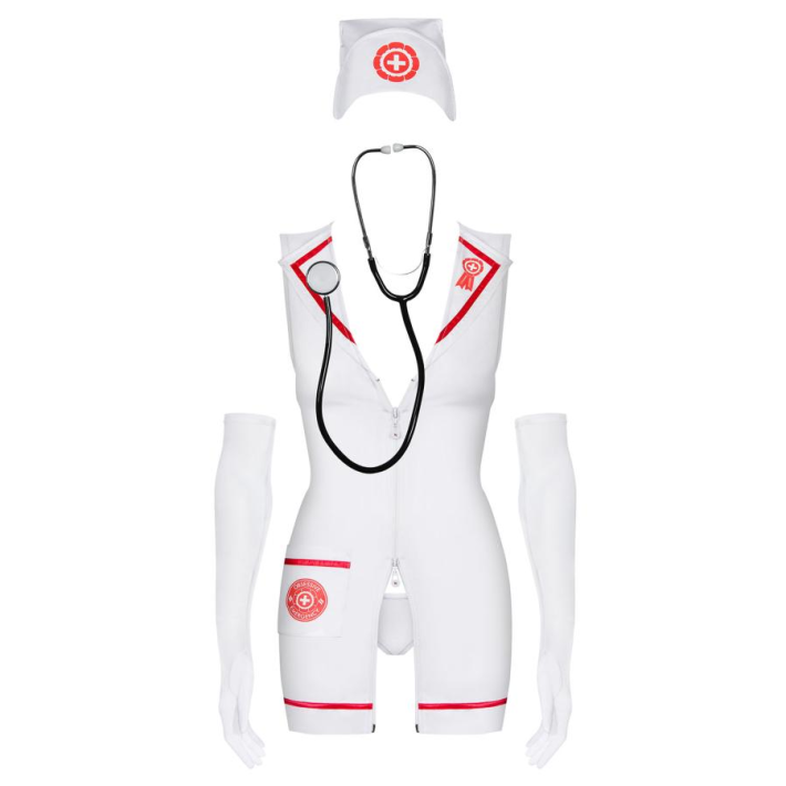 Costum Doctorita Sexy, Alb Cu Rosu, S/m 2