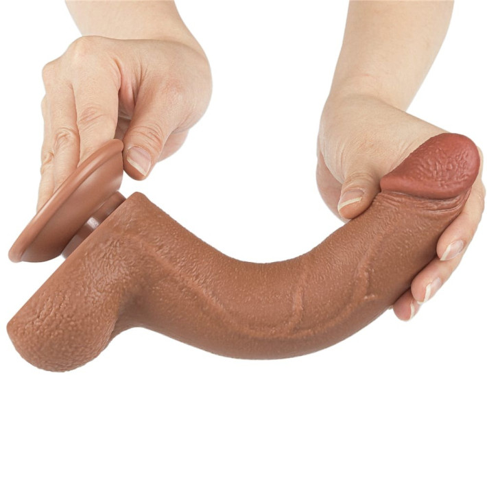 Dildo Realistic Sliding Skin Dual Layer I, Brun Deschis, 21.5 Cm 7