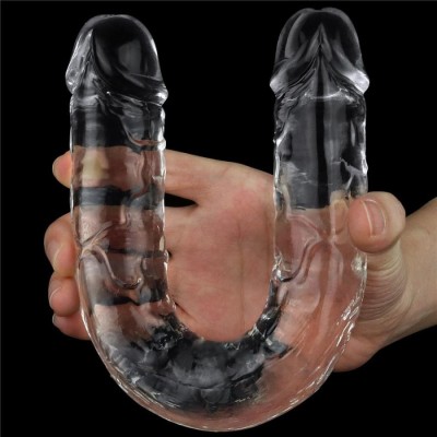 Dildo Dublu, Transparent, 30 Cm