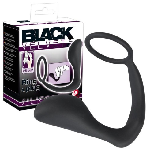 rosu, Inel Penis Cu Stimulator Anal Black Velvet, Negru, pasiune.ro