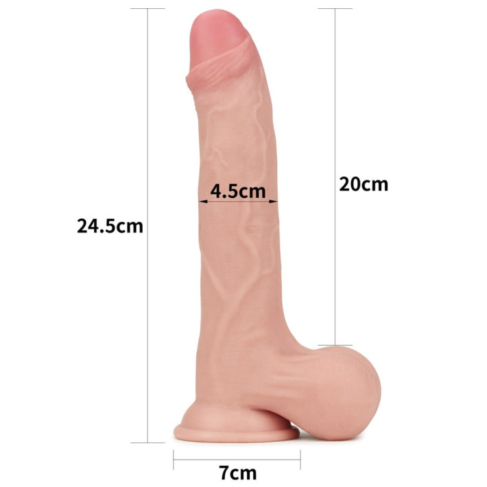 Dildo Realistic Sliding Skin Dual Layer Dong - Whole Testicle, Natural, 24.5 Cm 2