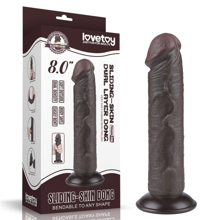 Dildo Realistic Sliding Skin Dual Layer Ii, Brun Inchis, 20 Cm 13