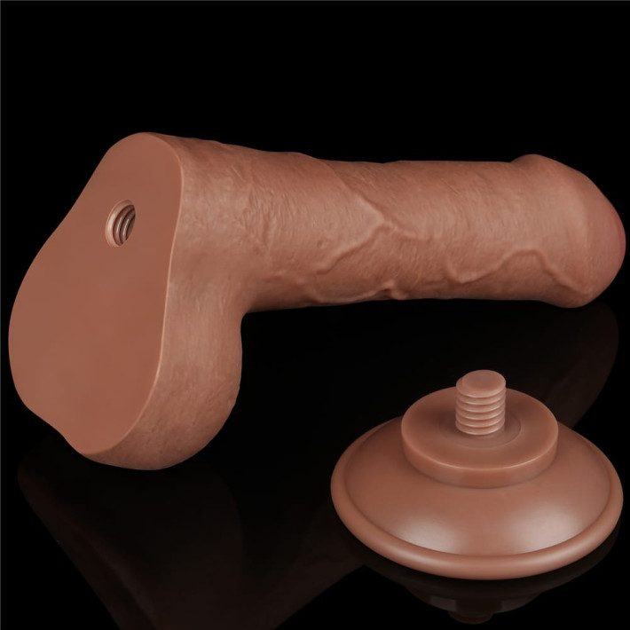 Dildo Realistic Sliding Skin Dual Layer, Brun Deschis, 17.5 Cm 3