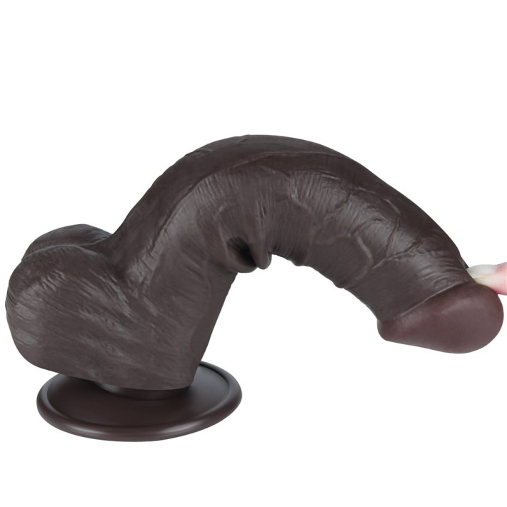 Dildo Realistic Sliding Skin Dual Layer Iii, Brun Inchis, 20 Cm 2