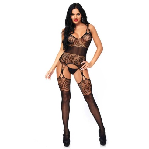 universal, Catsuit Sexy Cu Dantela Strappy Rose, Negru, Marime Universala, pasiune.ro