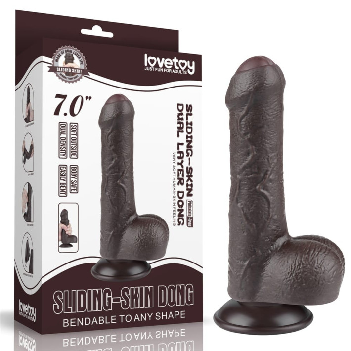 Dildo Realistic Sliding Skin Dual Layer, Brun Inchis, 17.5 Cm 13