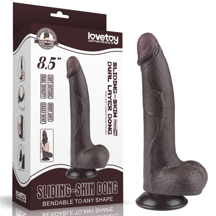 Dildo Realistic Sliding Skin Dual Layer I, Brun Inchis, 21.5 Cm 13