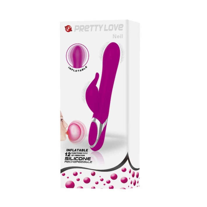 Vibrator Rabbit Cu Cap Gonflabil Neil, Mov, 23 Cm 4