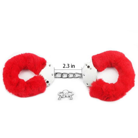 fetish, Fetish Pleasure Fluffy Hand Cuffs Red, pasiune.ro