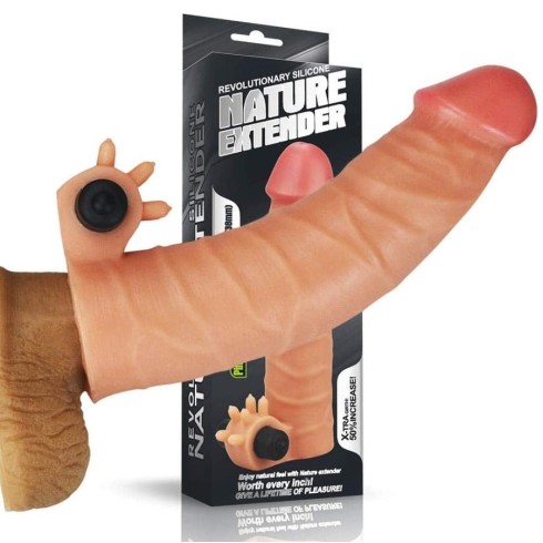 silicone, Extensie/manson Penis Cu Vibratii Silicone Nature Extender, Natural, +3.8 Cm, pasiune.ro