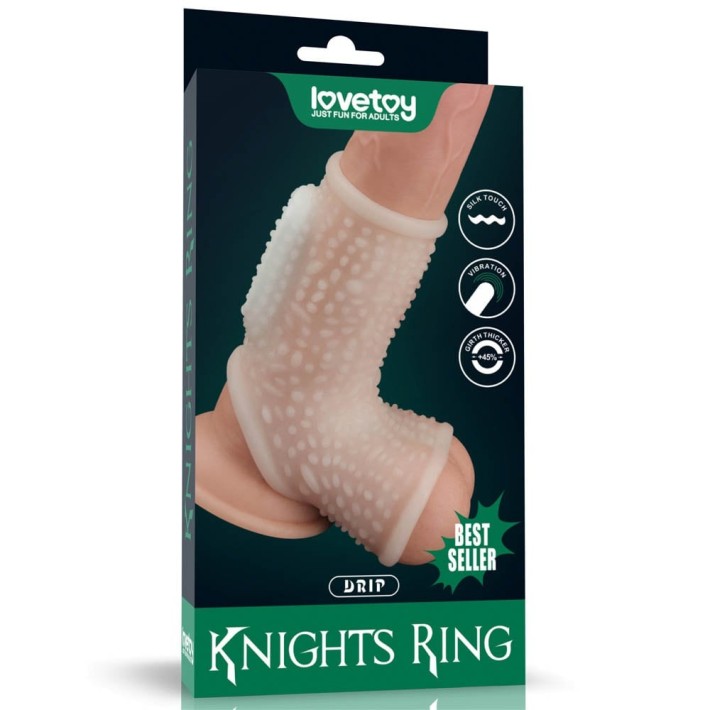 Inel / Manson Penis Cu Vibratii Drip Knights Ring With Scrotum Sleeve, Alb 7