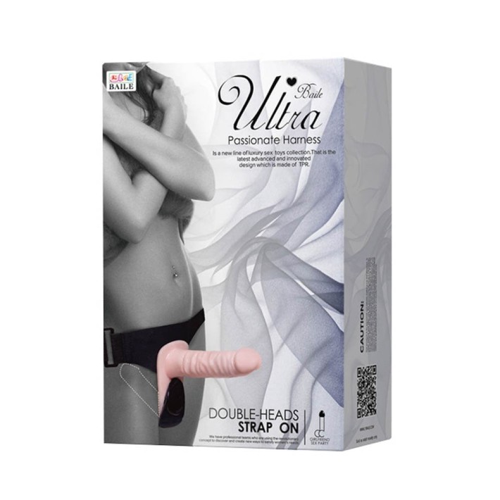 Strap-on Dublu Cu Vibratii Ultra Passionate, Natural, 17.5 Cm 9
