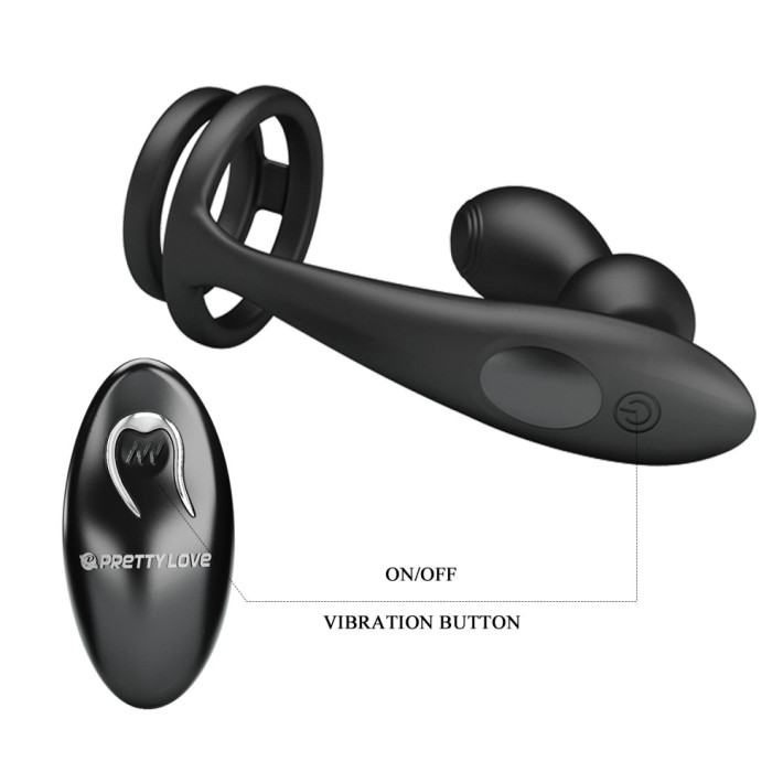 Dop Anal Cu Inel Penis Si Vibratii Marshall, Negru, 9 Cm 4