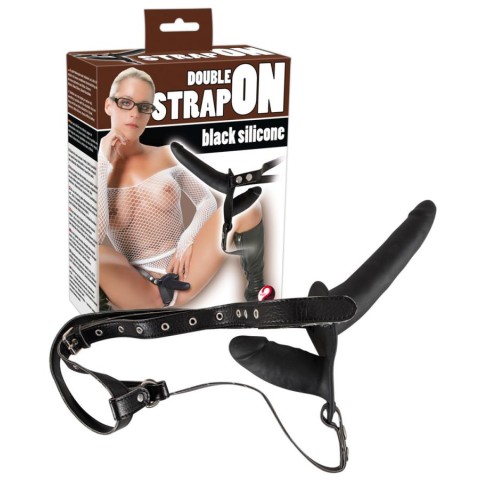 Strap On Dublu, Strap-on Dublu, Negru, 15 Cm, pasiune.ro