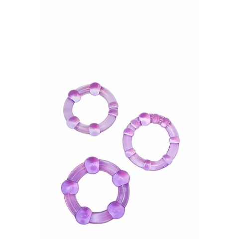 Inele penis, Set 3 Inele Penis Cu Margele Stay Hard, Violet, pasiune.ro